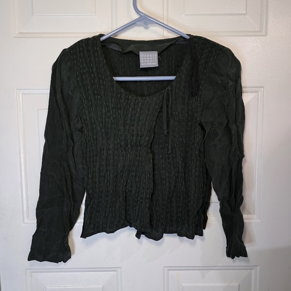 Rabbit Rabbit Rabbit Tops - Rabbit Rabbit Rabbit Designs Made in the USA Green Wrap Blouse Size 4 Petite